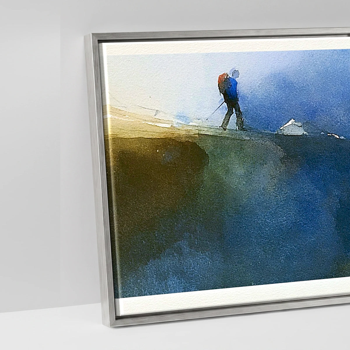 Fell Walker on Moody Striding Edge - artwork detail in an antique silver float frame