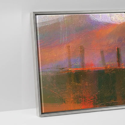 Derwentwater Jetty in Violet and Russet - artwork detail in an antique silver float frame