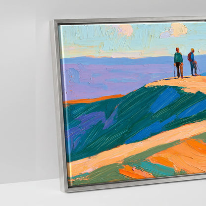 Hikers on a Radiant Fell Top - artwork detail in an antique silver float frame