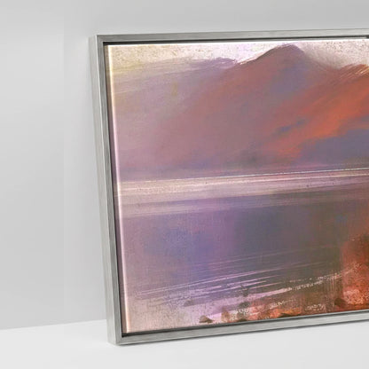 Derwentwater Jetty in Violet Haze - artwork detail in an antique silver float frame