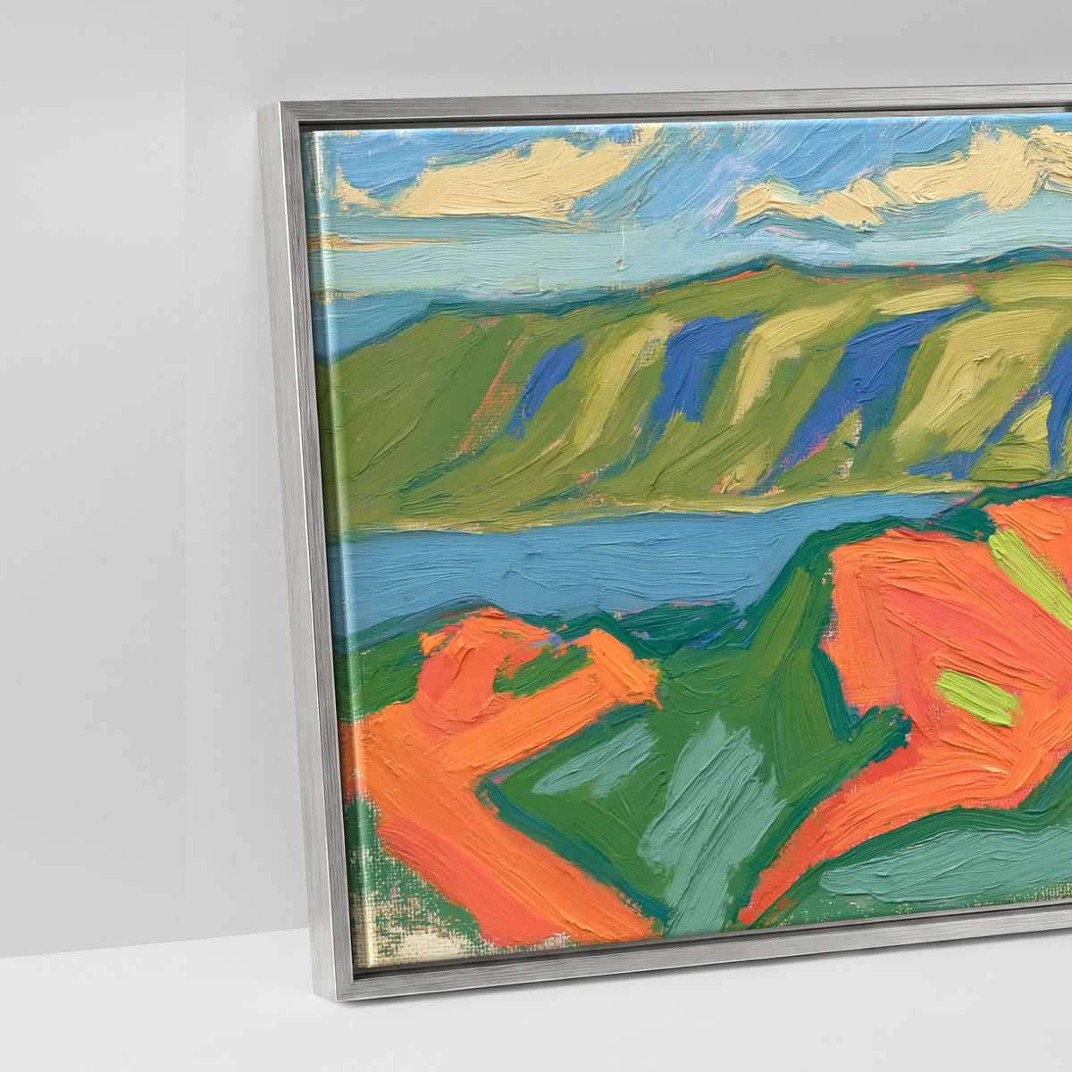 Vibrant Striding Edge Ridge - artwork detail in an antique silver float frame