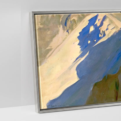 Walker on Sunlit Striding Edge - artwork detail in an antique silver float frame