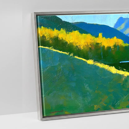 Sunlight and Blue Shadows over Buttermere - artwork detail in an antique silver float frame