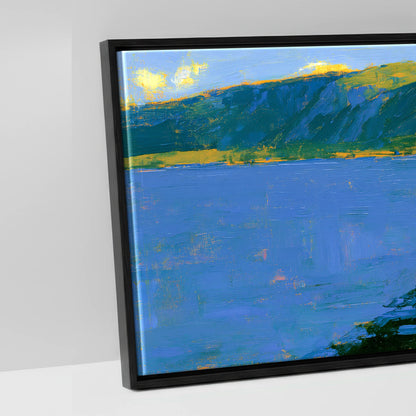 Derwentwater Jetty in Vibrant Light - artwork detail in a black float frame