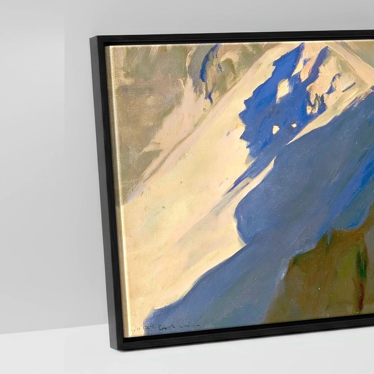 Walker on Sunlit Striding Edge - artwork detail in a black float frame