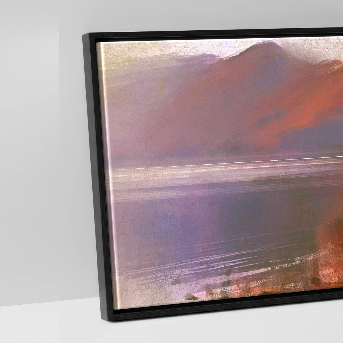 Derwentwater Jetty in Violet Haze - artwork detail in a black float frame