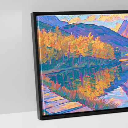 Amber Light Over Blea Tarn - artwork detail in a black float frame