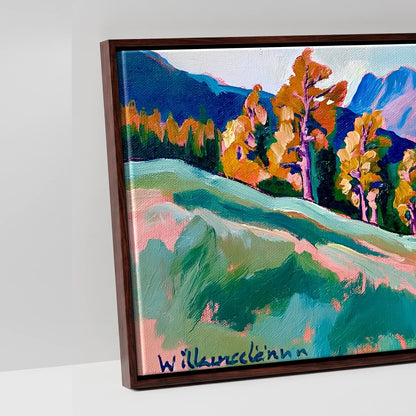 Vibrant Autumn Larches at Blea Tarn - artwork detail in a brown float frame