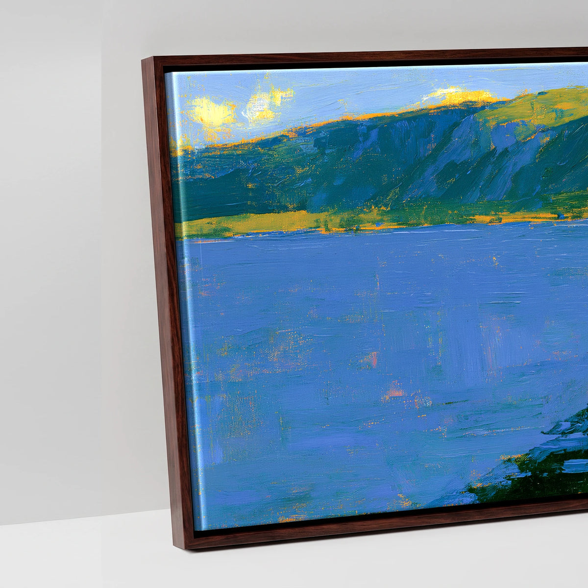 Derwentwater Jetty in Vibrant Light - artwork detail in a brown float frame