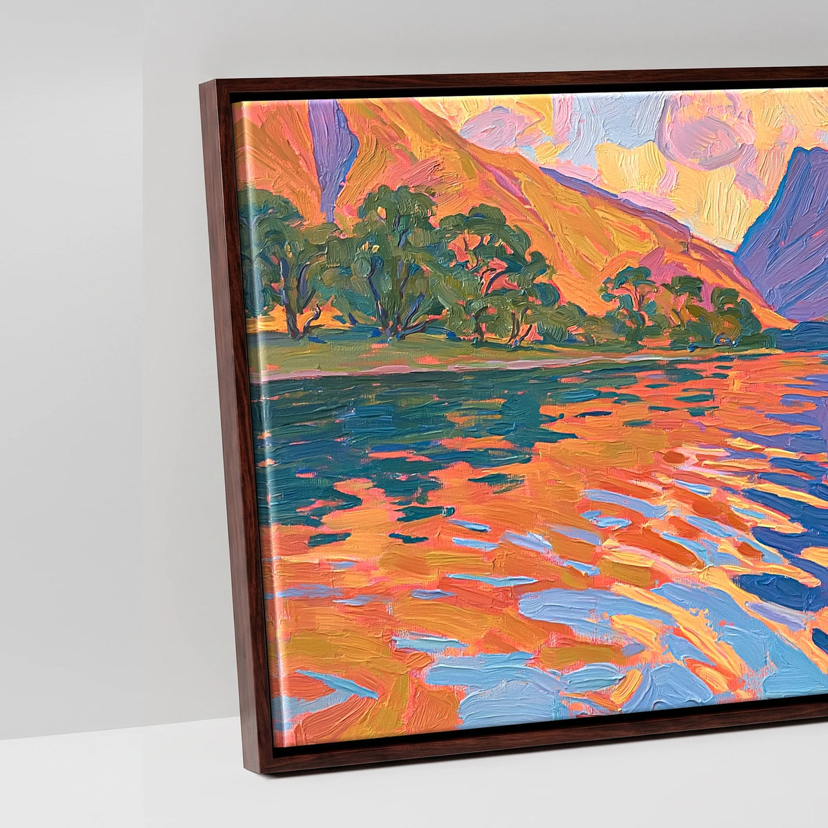 Sunset Glow over Wastwater Fells - artwork detail in a brown float frame