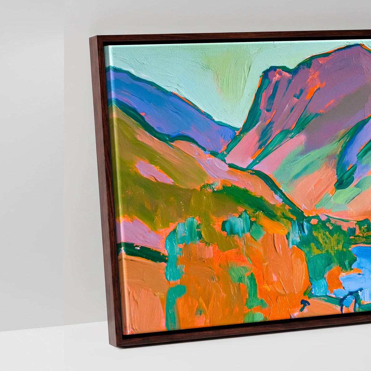 Vibrant Sunset over Buttermere Valley - artwork detail in a brown float frame