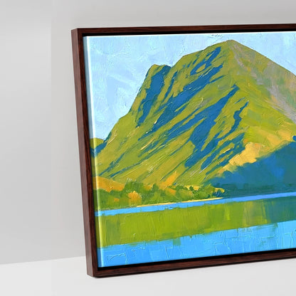 Sunlight and Shadow on Wast Water Screes - artwork detail in a brown float frame