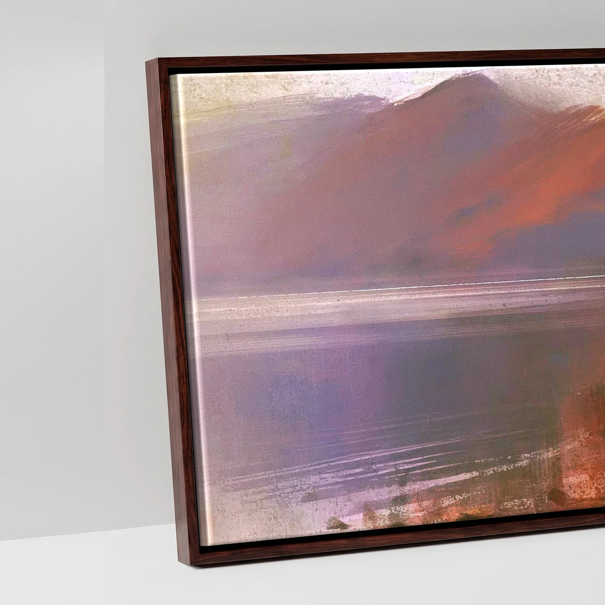 Derwentwater Jetty in Violet Haze - artwork detail in a brown float frame