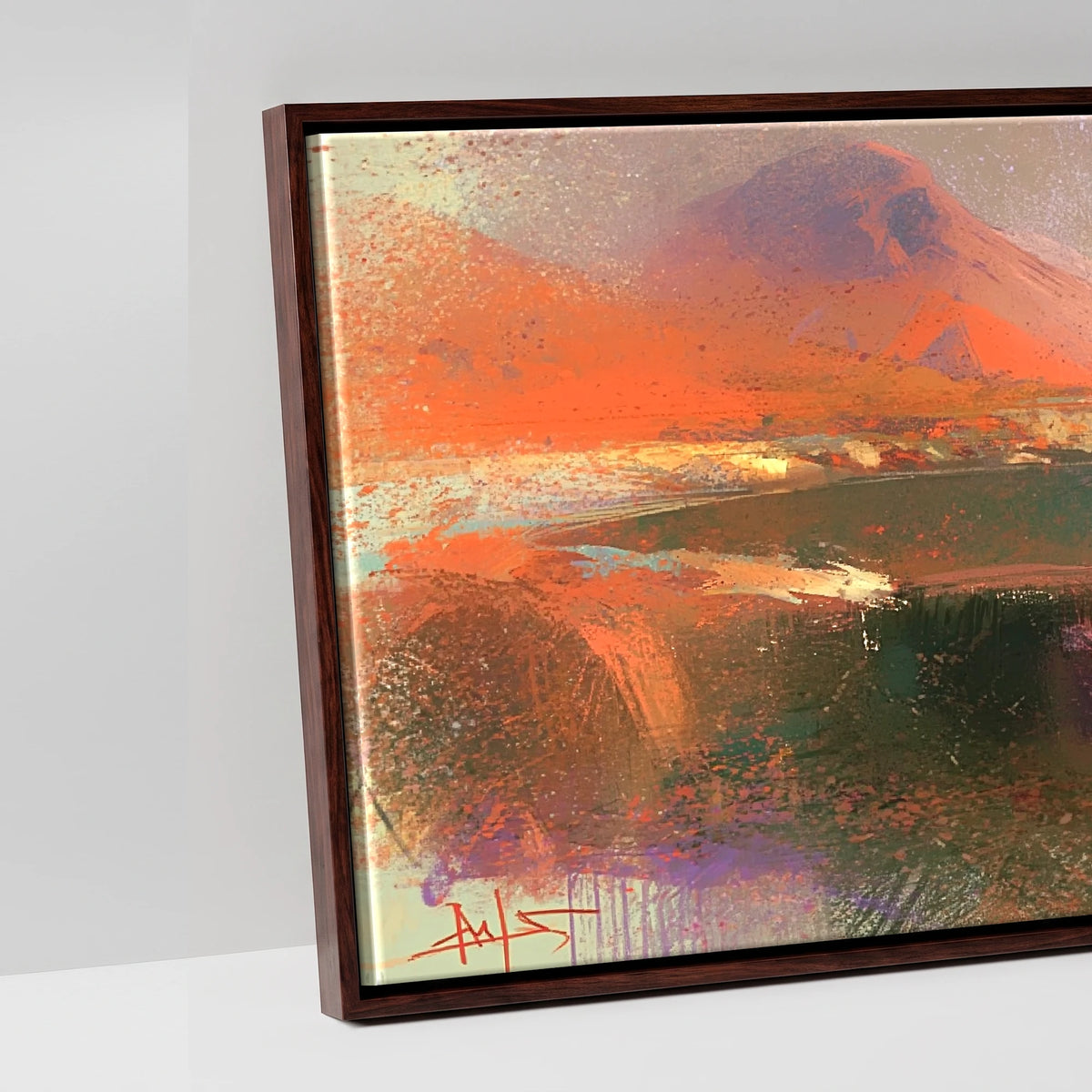 Wastwater and Great Gable Sunset - artwork detail in a brown float frame