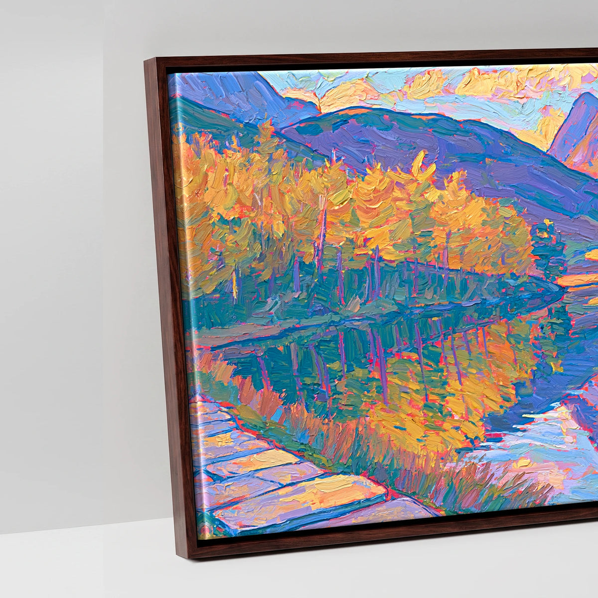 Amber Light Over Blea Tarn - artwork detail in a brown float frame