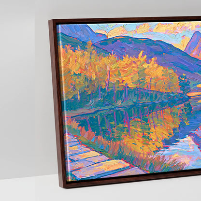 Amber Light Over Blea Tarn - artwork detail in a brown float frame