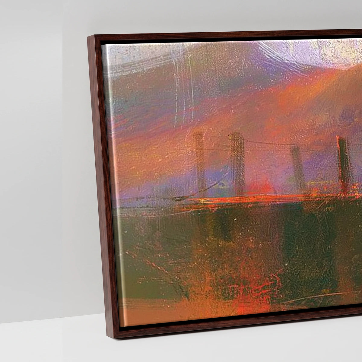 Derwentwater Jetty in Violet and Russet - artwork detail in a brown float frame