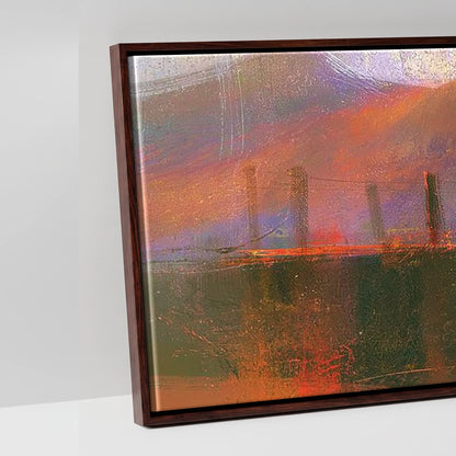 Derwentwater Jetty in Violet and Russet - artwork detail in a brown float frame