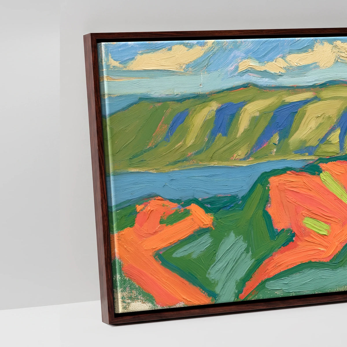 Vibrant Striding Edge Ridge - artwork detail in a brown float frame