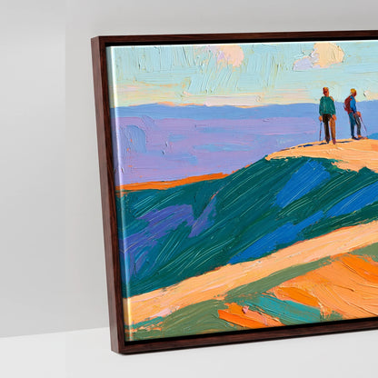 Hikers on a Radiant Fell Top - artwork detail in a brown float frame