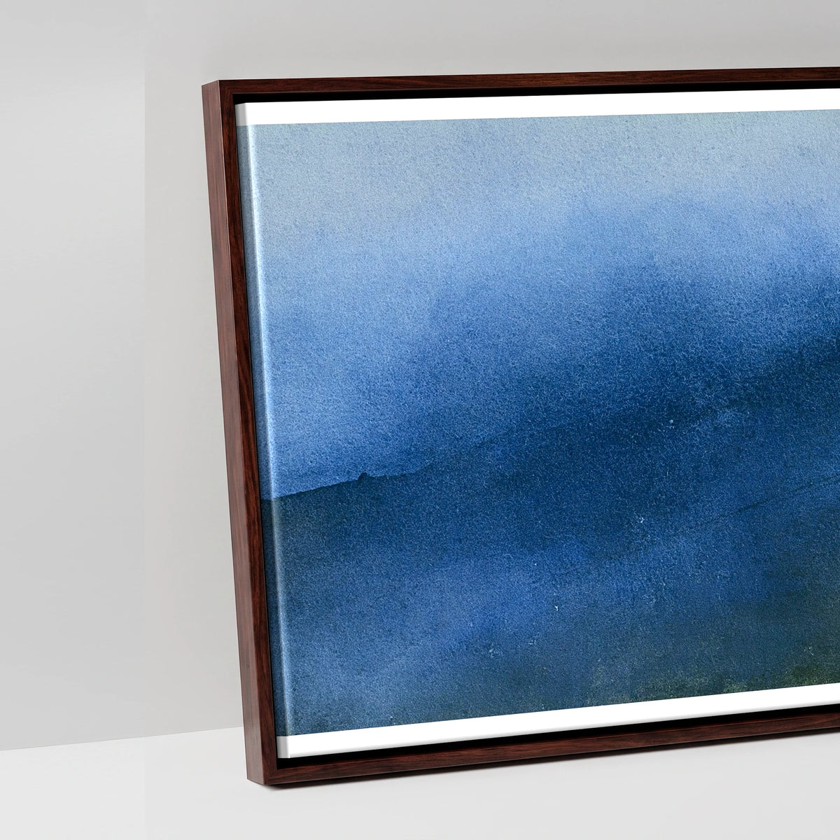 Striding Edge Walker in Indigo - artwork detail in a brown float frame
