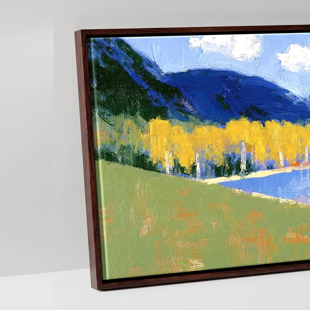 Bold Autumn Colours at Blea Tarn - artwork detail in a brown float frame