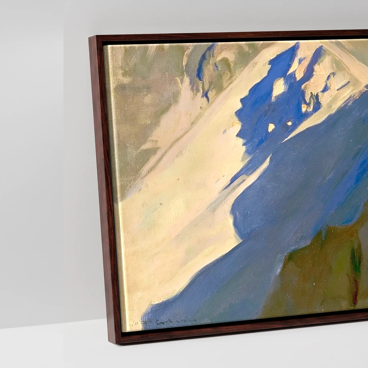 Walker on Sunlit Striding Edge - artwork detail in a brown float frame