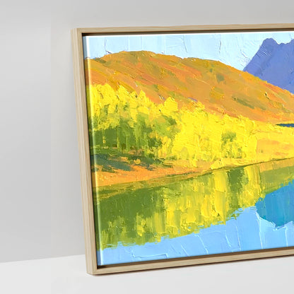 Sunlit Fells over Crummock Water Reflection - artwork detail in a natural float frame