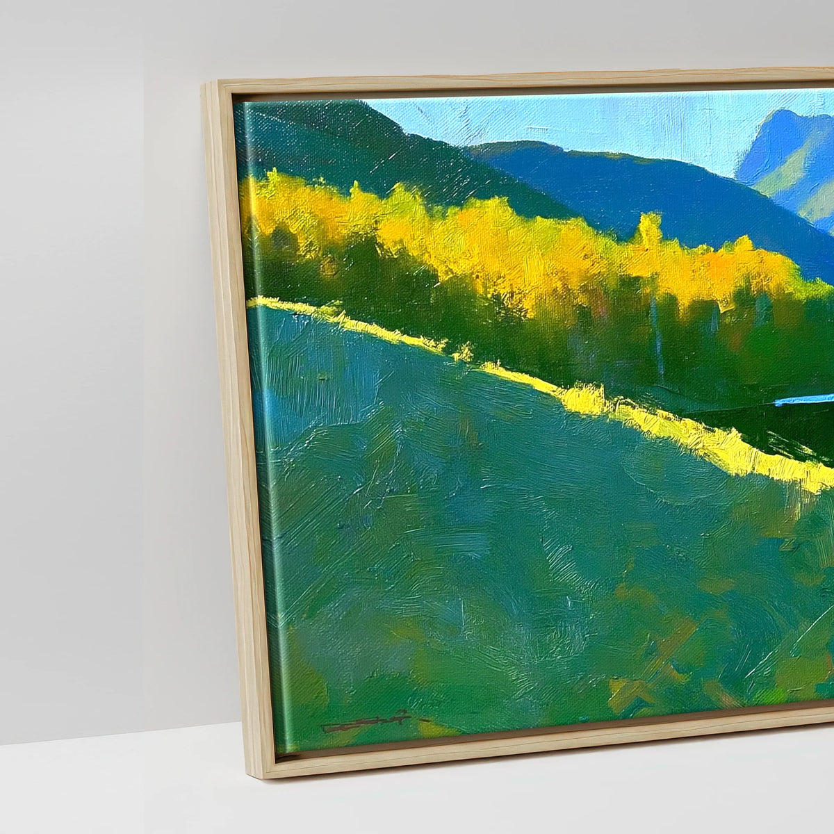 Sunlight and Blue Shadows over Buttermere - artwork detail in a natural float frame
