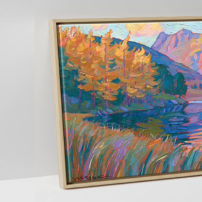Vibrant Autumn Lakeland Tarn at Sunset - artwork detail in a natural float frame