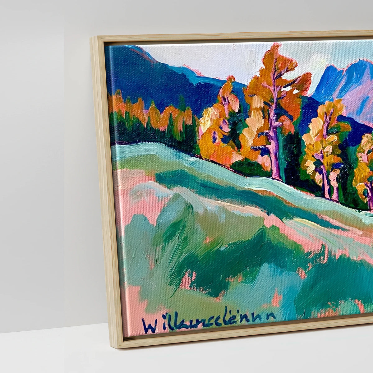 Vibrant Autumn Larches at Blea Tarn - artwork detail in a natural float frame