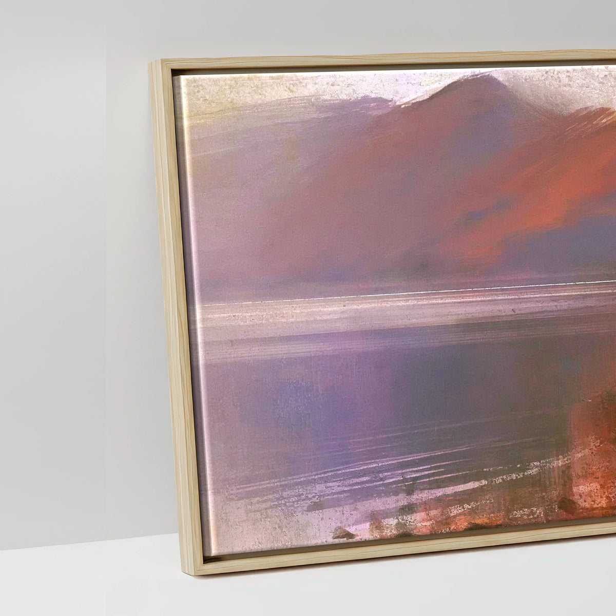 Derwentwater Jetty in Violet Haze - artwork detail in a natural float frame