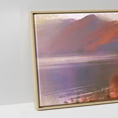 Derwentwater Jetty in Violet Haze - artwork detail in a natural float frame