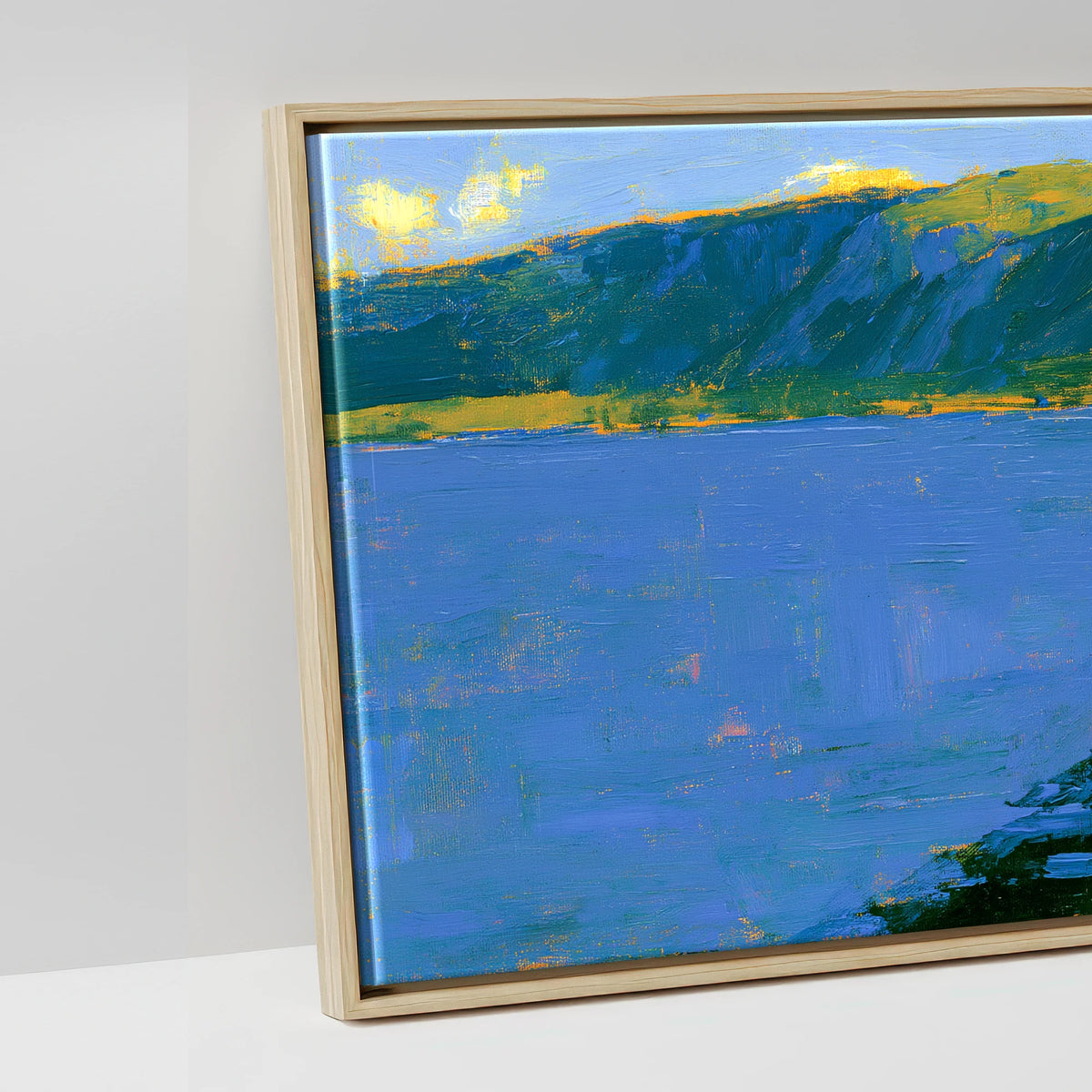 Derwentwater Jetty in Vibrant Light - artwork detail in a natural float frame