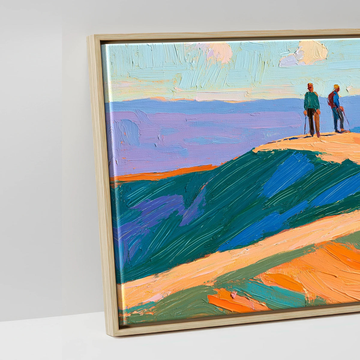 Hikers on a Radiant Fell Top - artwork detail in a natural float frame