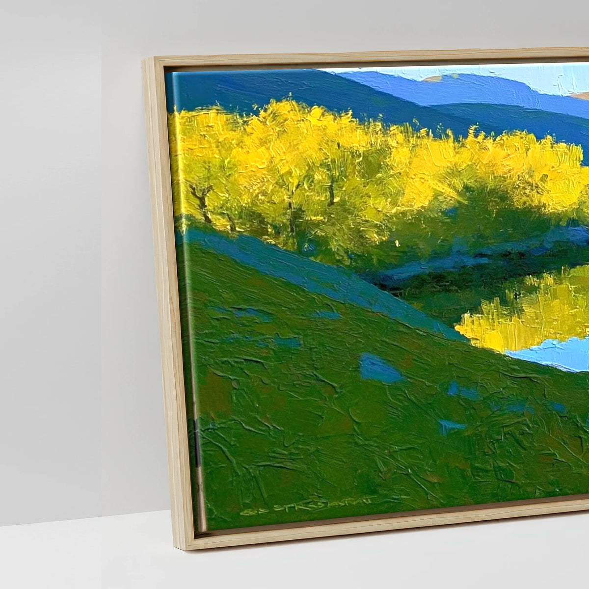 Azure Mountains and Golden Lake Fells - artwork detail in a natural float frame
