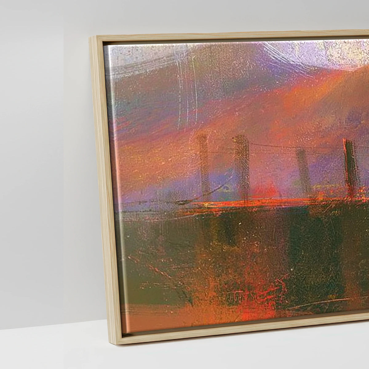 Derwentwater Jetty in Violet and Russet - artwork detail in a natural float frame