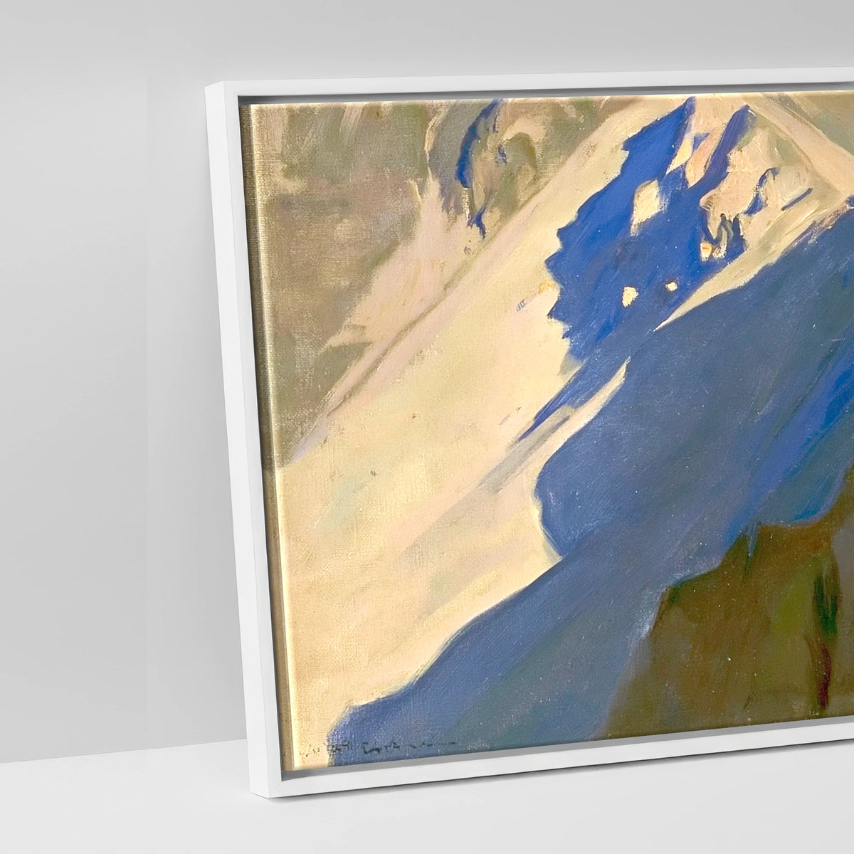 Walker on Sunlit Striding Edge - artwork detail in a white float frame