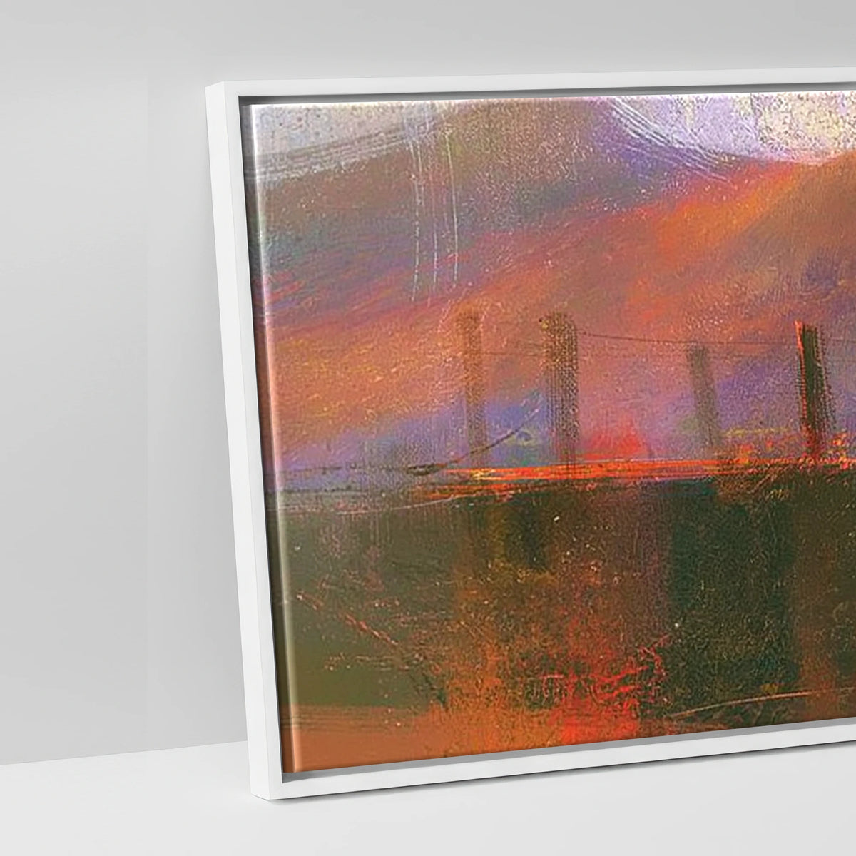 Derwentwater Jetty in Violet and Russet - artwork detail in a white float frame