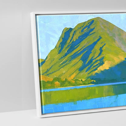 Sunlight and Shadow on Wast Water Screes - artwork detail in a white float frame