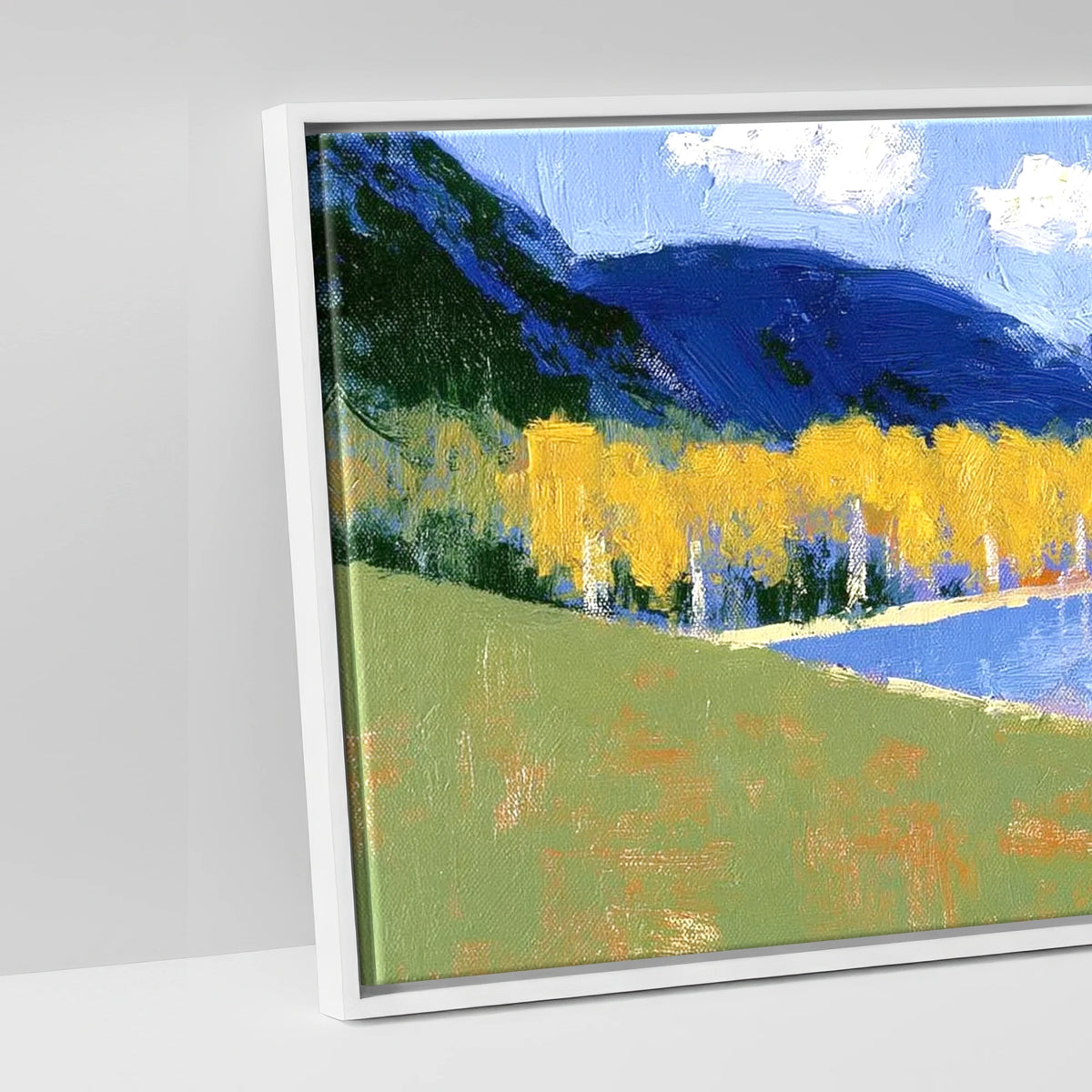 Bold Autumn Colours at Blea Tarn - artwork detail in a white float frame