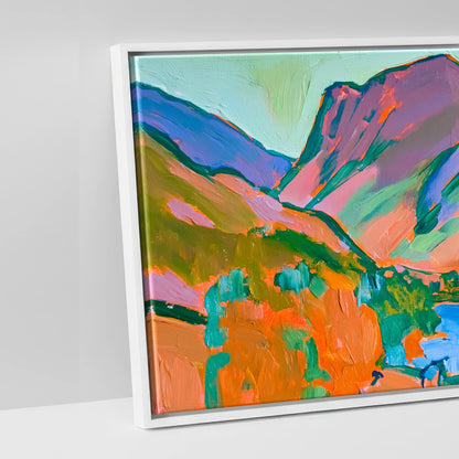 Vibrant Sunset over Buttermere Valley - artwork detail in a white float frame