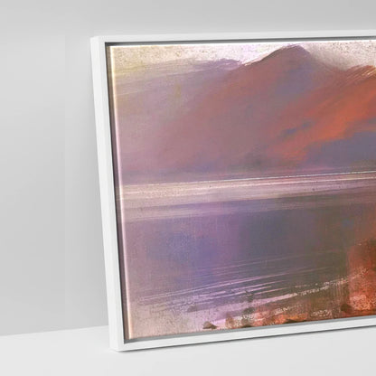 Derwentwater Jetty in Violet Haze - artwork detail in a white float frame