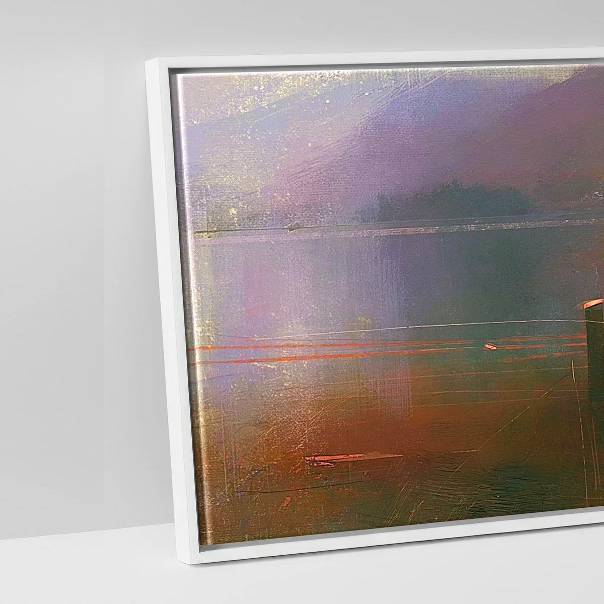 Derwentwater Jetty under Violet Fells - artwork detail in a white float frame