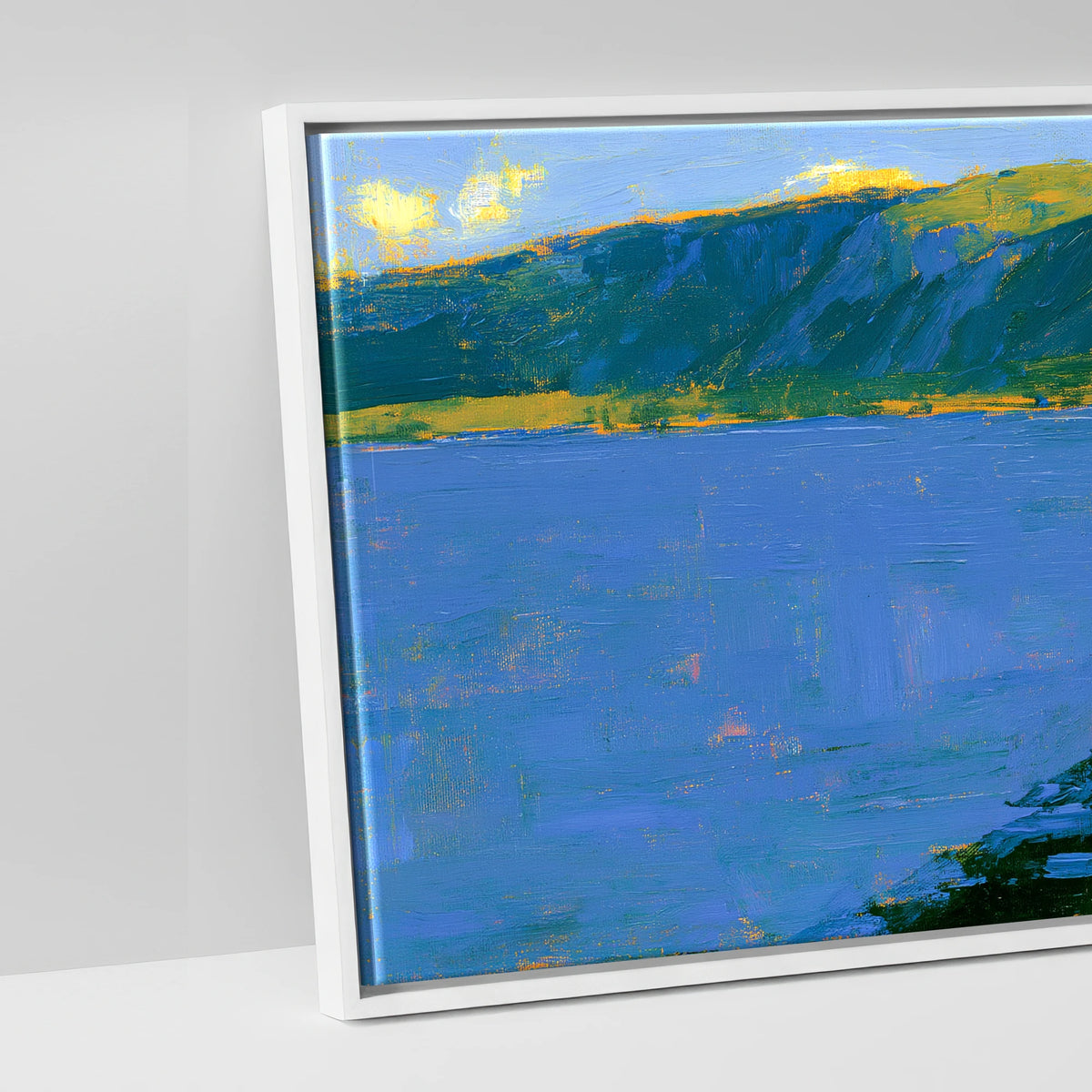 Derwentwater Jetty in Vibrant Light - artwork detail in a white float frame