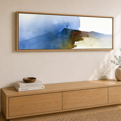 Striding Edge Helvellyn in Indigo Light Lake District Walking panoramic canvas wall art displayed above a sideboard