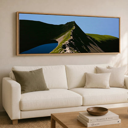 Dramatic Shadows on Striding Edge Helvellyn Lake District Walking panoramic canvas wall art displayed above a sofa