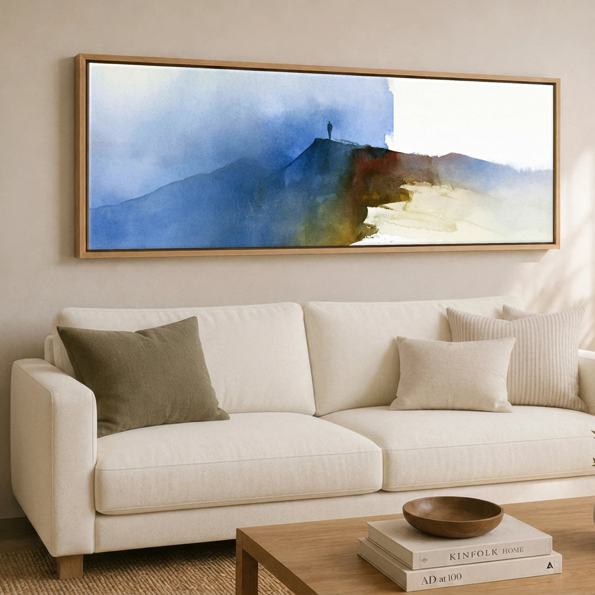 Striding Edge Helvellyn in Indigo Light Lake District Walking panoramic canvas wall art displayed above a sofa