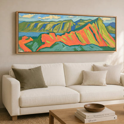 Vibrant Striding Edge Ridge Lake District Walking panoramic canvas wall art displayed above a sofa