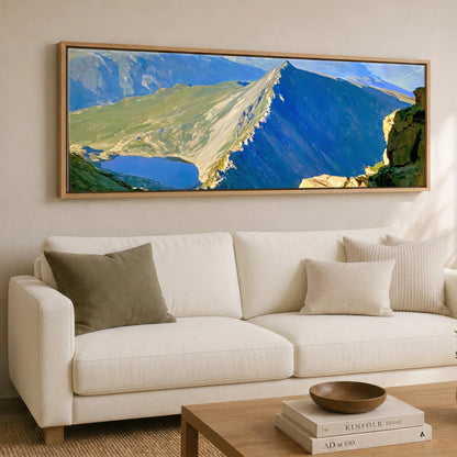 Sunlit Striding Edge Helvellyn Lake District Walking panoramic canvas wall art displayed above a sofa